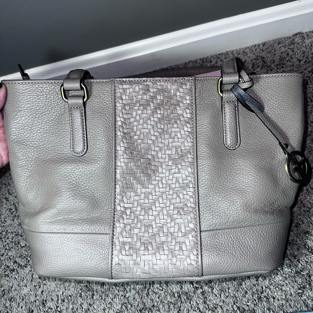 Giani Bernini Taupe Pebbled Leather Tote Bag with Tassel & Woven Accent - Picture 6 of 13